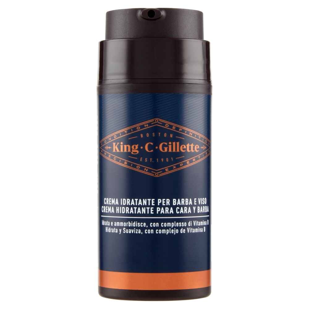 King C. Gillette Crema Idratante per Barba e Viso, con Complesso Vitamina B, 100 ml